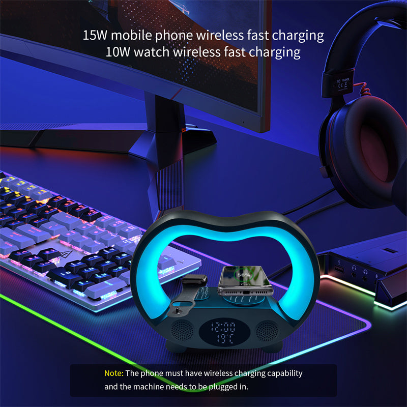 Bluetooth-kompatible Ambiente Intelligente LED Tischlampe Multi-Funktions-Wireless-Ladegerät-Nachtlicht Bluetooth-kompatibler Lautsprecher