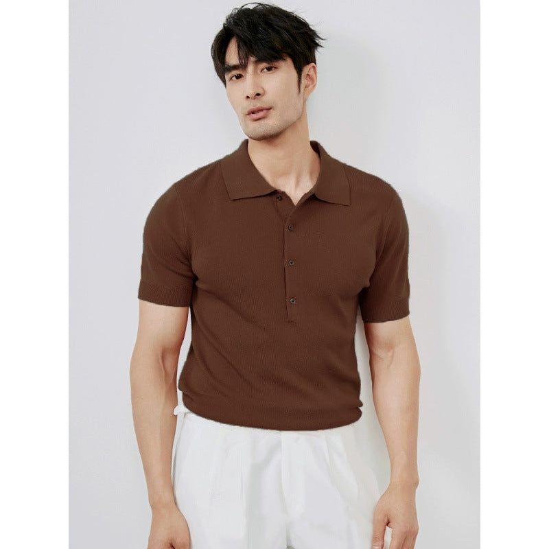 Leichte Luxus-Einfarbige Ansteck-Gestrickte Eis-Seide Einfache Kurzarm