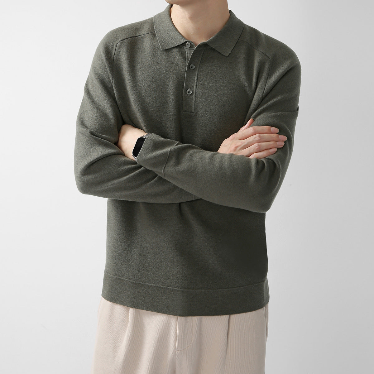 Casual Polo Shirt Knit Sweater Hoodie Solid Color Fashionable Lambswool Sweater