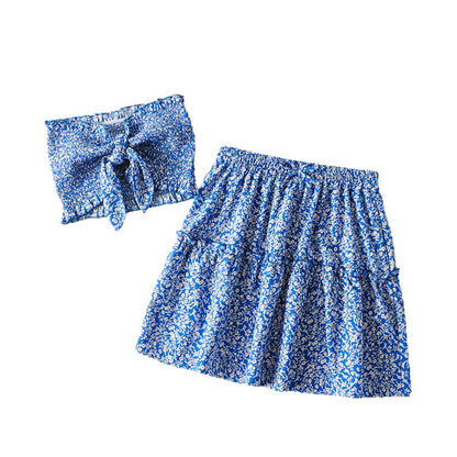 Women's New Patchwork Skirt With Wave Edge And Small Floral Pattern