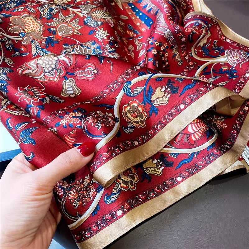 Women's 100 Mulberry Silk Crepe Satin Vintage Scarf