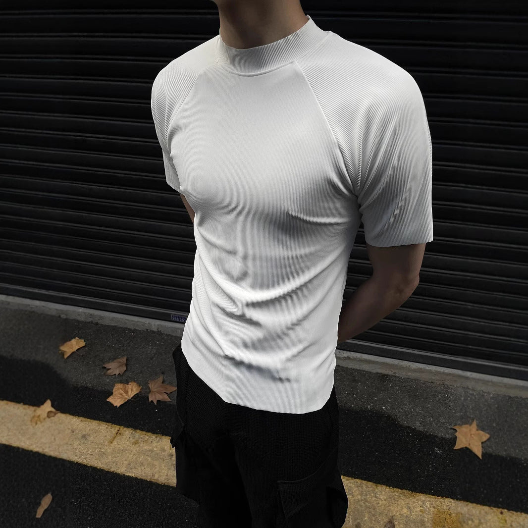 Slim-Fit Casual Schnell-trockenes, halbhoher Hals-Kurzarm-Unterhemd