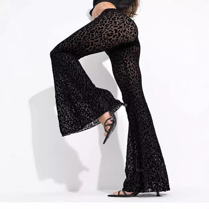 Women's Flocked Mesh High-Waisted Casual Pants