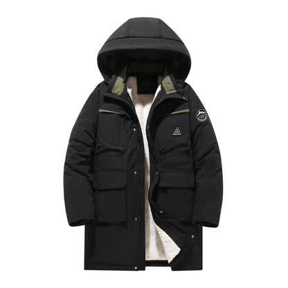 Winter Men's Cotton Coat Extra Large Size Mid-length With Hood Plus Size And Extra Thick Trendy For Big Men