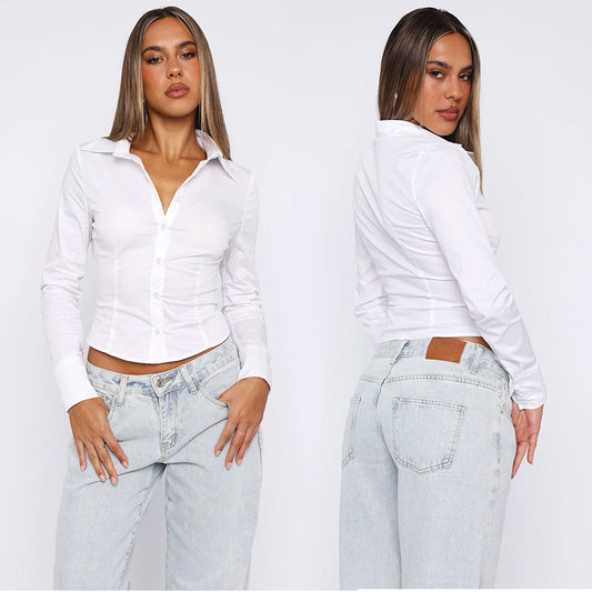 Damen Longsleeve in strahlendem Weiß – Eleganter Commuter-Style – Figurbetonte Slim-Fit Passform