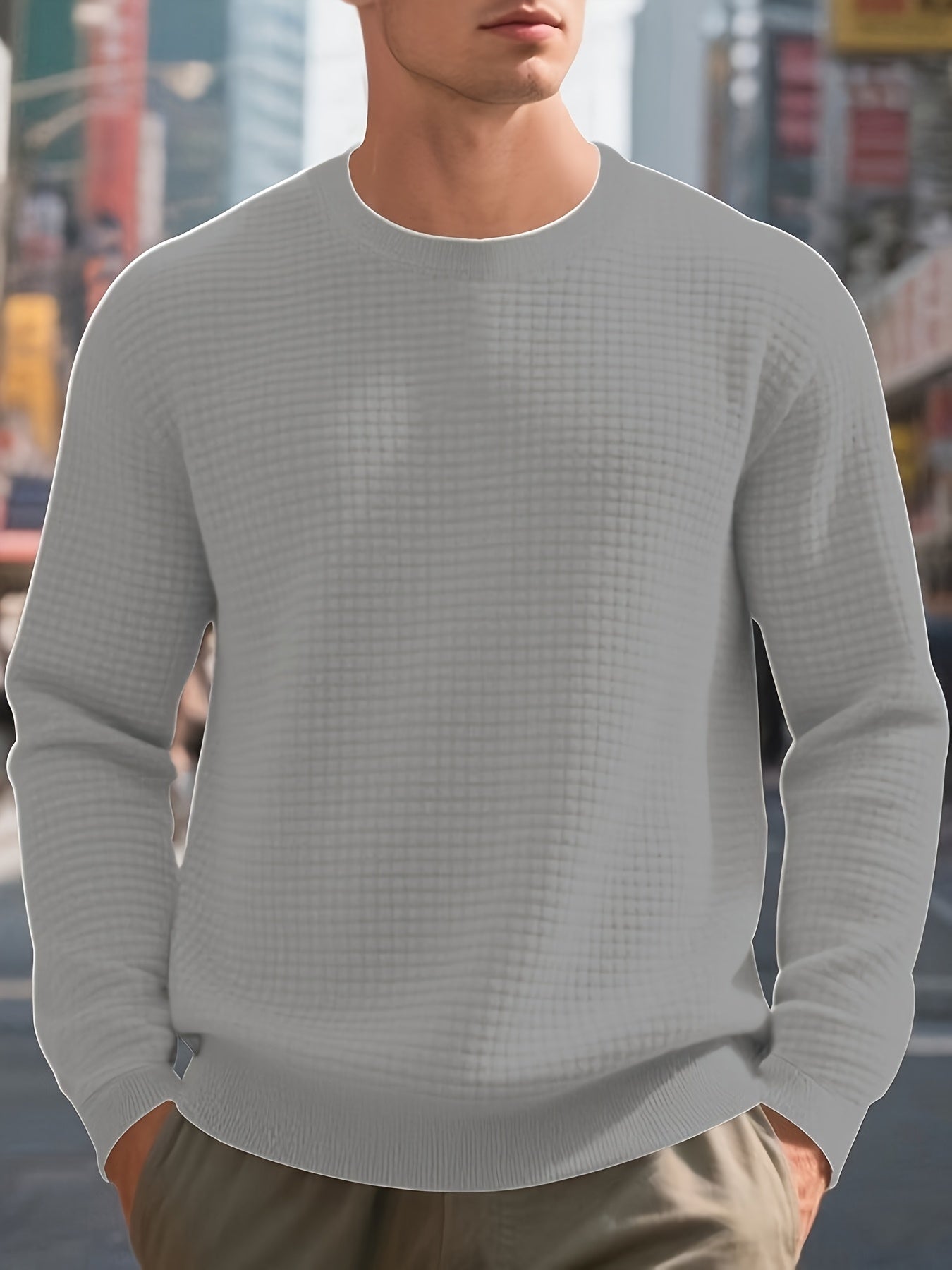 Hochwertiger Jacquard-Strickpullover für Herren – Edle Waffel-Struktur – Modern Slim Fit