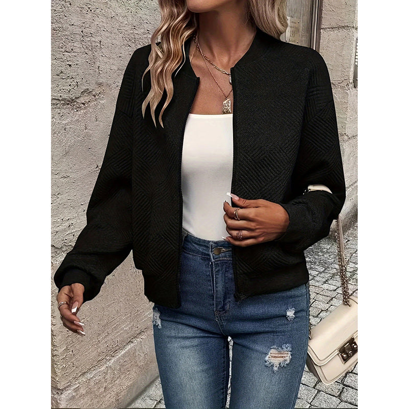 Womens Bomber Jacket Coat Casual Textured Stand Collar Zip Up Fall Fashion Jackets Outfits