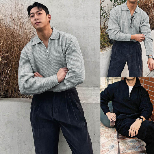 Gestrickte Herren-Dreh-Down-Kragen-Halb-Reißverschluss-Licht Luxusjacke