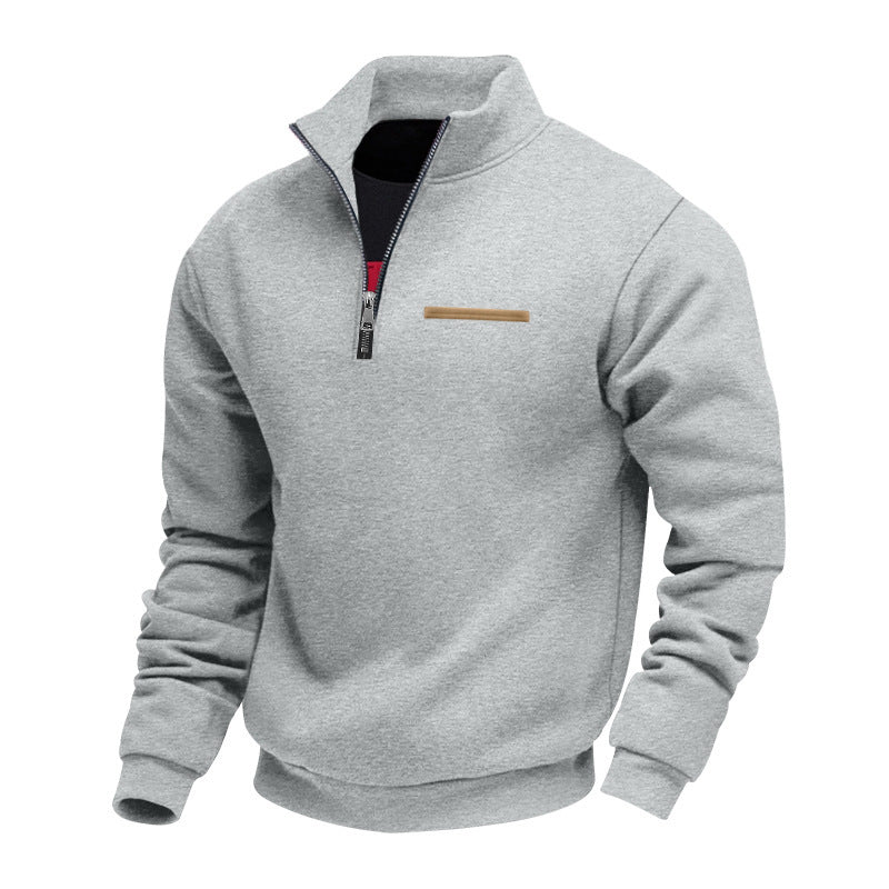 Men's Warm Stand Collar Contrast Stripes Sport Sweatshirt