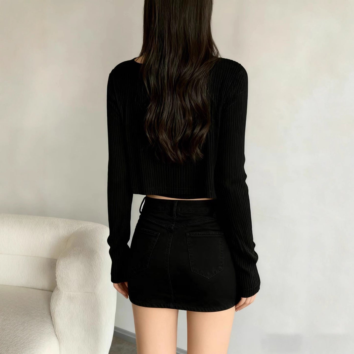 Figure-flattering Long-sleeve Thin Cardigan And Camisole Two-piece Set