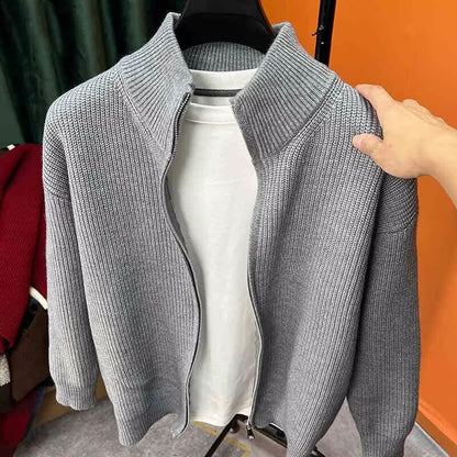 Solid-color Zip-up Cardigan Knitwear Men's Jacket