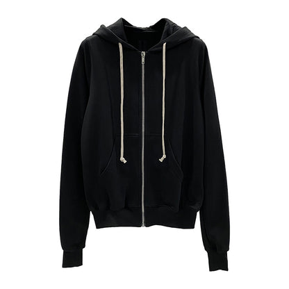 Classic Black Zip-up Hooded Long Sleeve Sweatshirt For Men