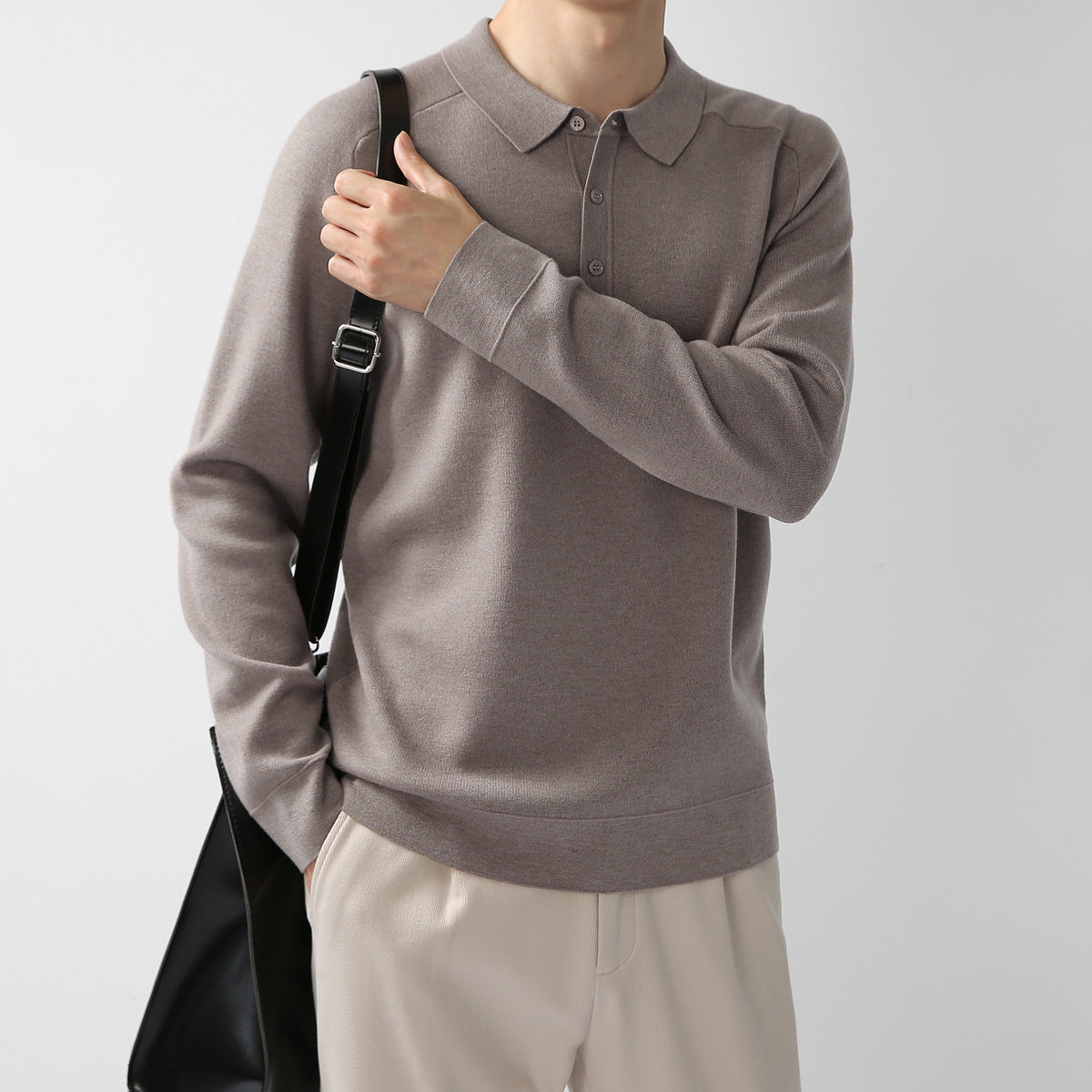 Casual Polo Shirt Knit Sweater Hoodie Solid Color Fashionable Lambswool Sweater