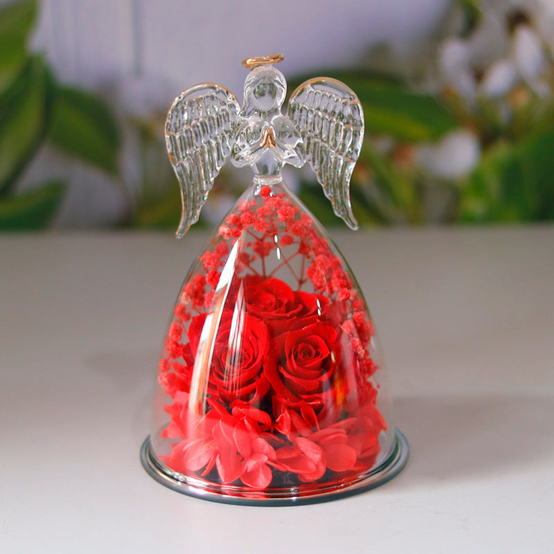 Ewige Blumengeschenk-Box-engel-Glas-Abdeckung-getrocknete Rose