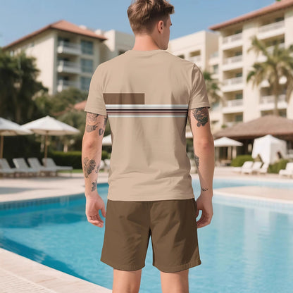 Summer Men's Breathable Comfortable Outdoor Casual Short-sleeved Round-neck Shorts Set