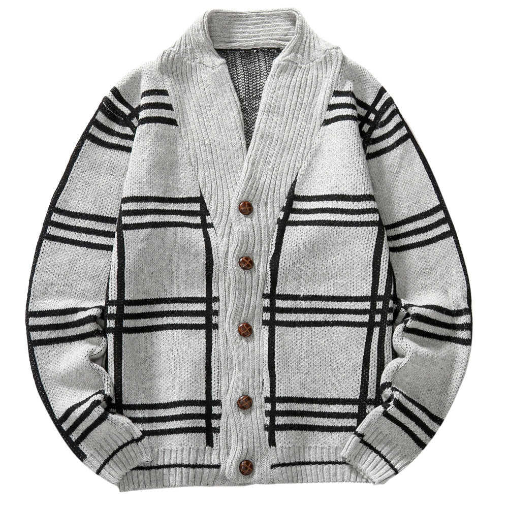 Men's Knitwear Sweater Fashion Color Blocking Cardigan Jacket