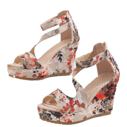 Women's Muffin Wedge Flower Lace Up Lace Fashion Sandals