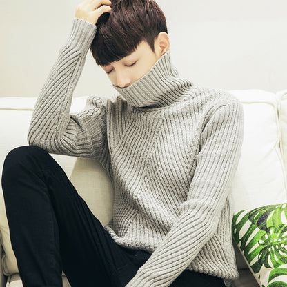 Thick High Collar Warm Solid Color Men's Sweater