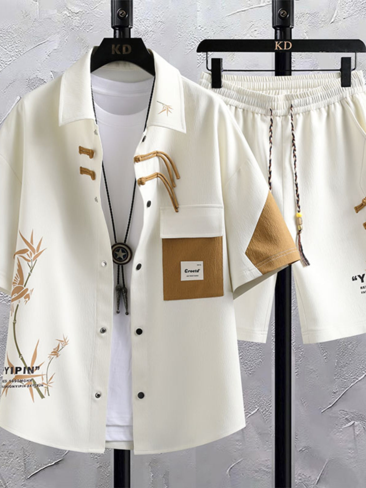 New Chinese Style National Style Suit Men's Summer Short Sleeve Shirt Shorts Wear A Set Of Casual Sports Clothes