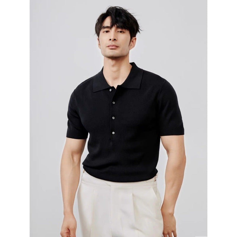 Leichte Luxus-Einfarbige Ansteck-Gestrickte Eis-Seide Einfache Kurzarm