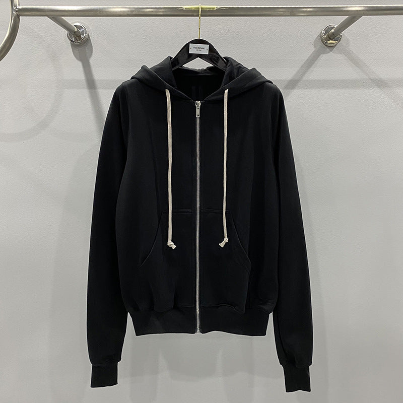 Classic Black Zip-up Hooded Long Sleeve Sweatshirt For Men