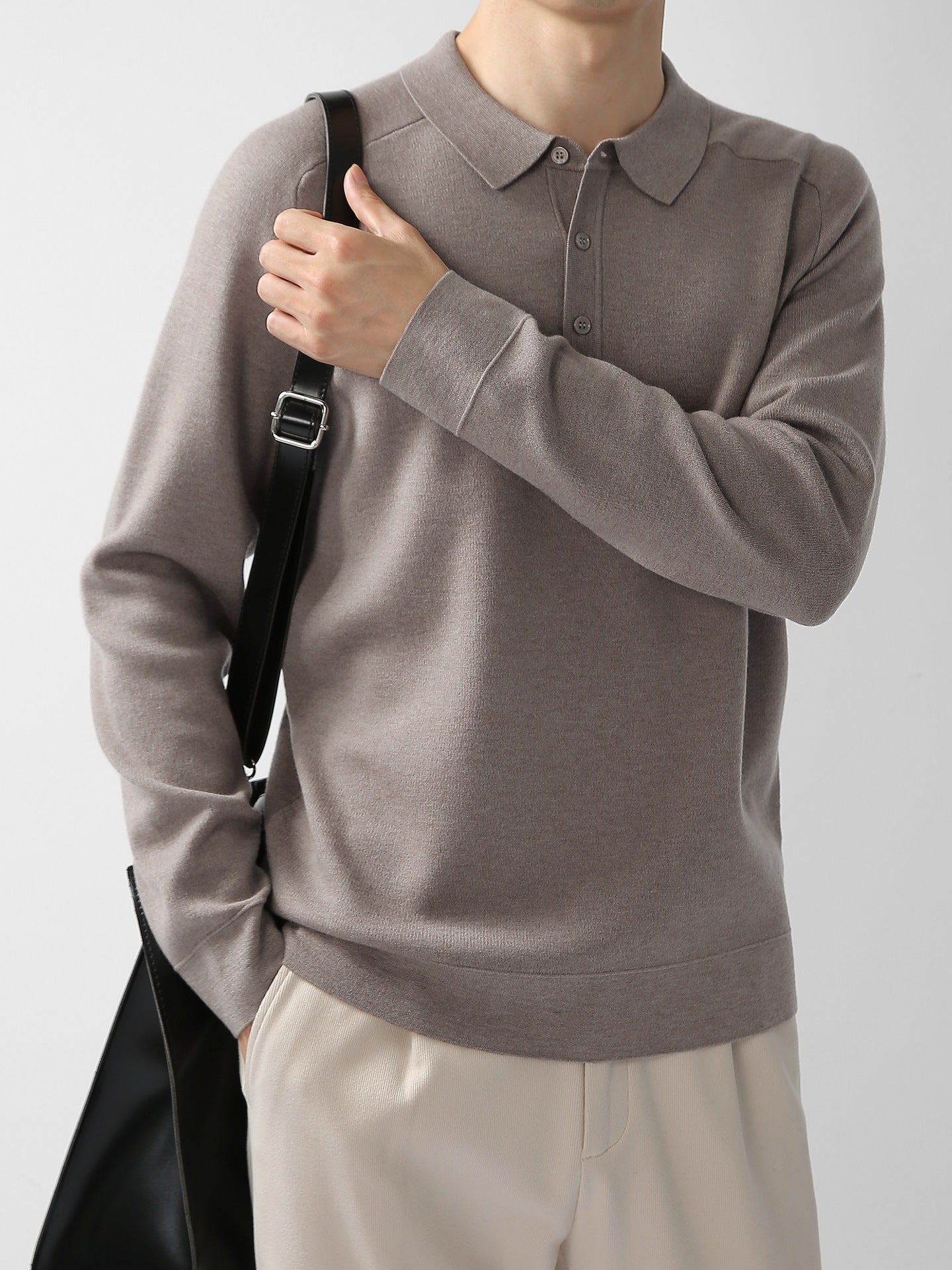 Casual Polo Shirt Knit Sweater Hoodie Solid Color Fashionable Lambswool Sweater