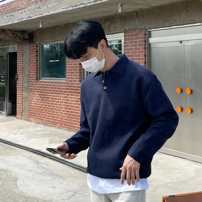 Polo Collar Sweater Men's Autumn And Winter Long Sleeve Lapel Knitwear