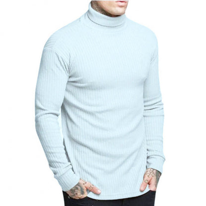 Casual Men's Fashion Solid Color High-neck Twisted Stripe Knit Sweater Slim Fit Knitwear