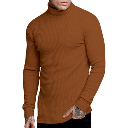 Casual Men's Fashion Solid Color High-neck Twisted Stripe Knit Sweater Slim Fit Knitwear