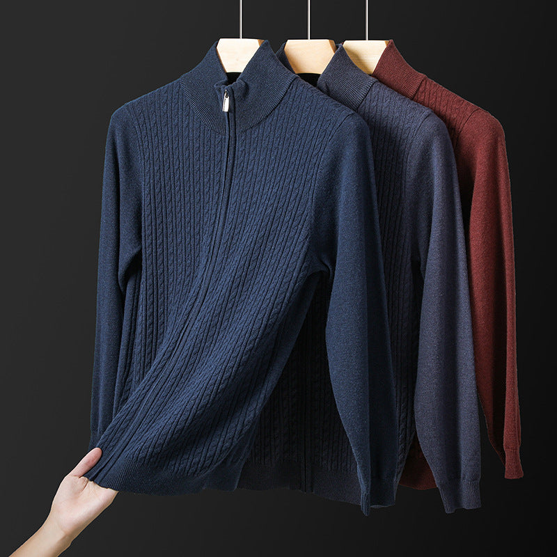 Thickened Zipper Stand Collar Knitted Coat Fashion Twisted Sweater