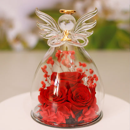 Ewige Blumengeschenk-Box-engel-Glas-Abdeckung-getrocknete Rose
