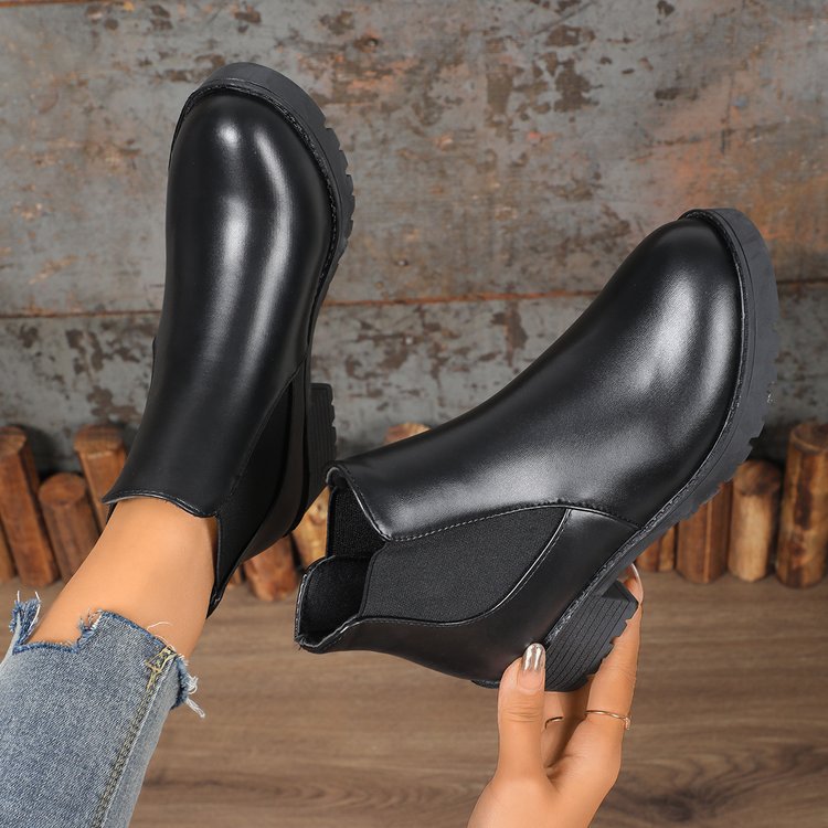 Black Chelsea Ankle Boots Women's Chunky Heel Martin Boots