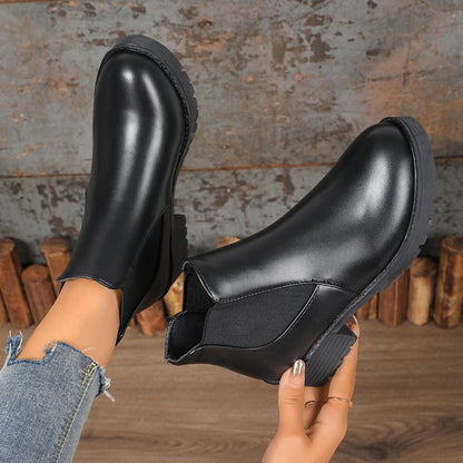 Black Chelsea Ankle Boots Women's Chunky Heel Martin Boots