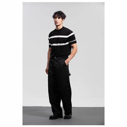 Herren-Retro-Stil Rundhals-Strick-Top mit Eisseide Kurze Ärmel