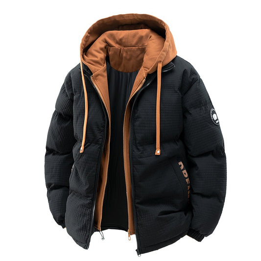 Men's Loose Casual Hooded Warm Fake Two-piece Cotton Jacket