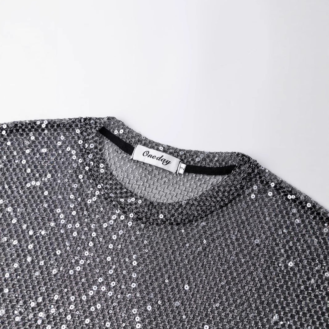 Western Style See-through Mesh Kurzarm-T-Shirt