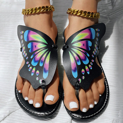 Butterfly Print Round Toe Flip Flops, Comfortable Summer Beach Shoes, Casual Women's Footwear, Perfect For Poolside And Daily Wear