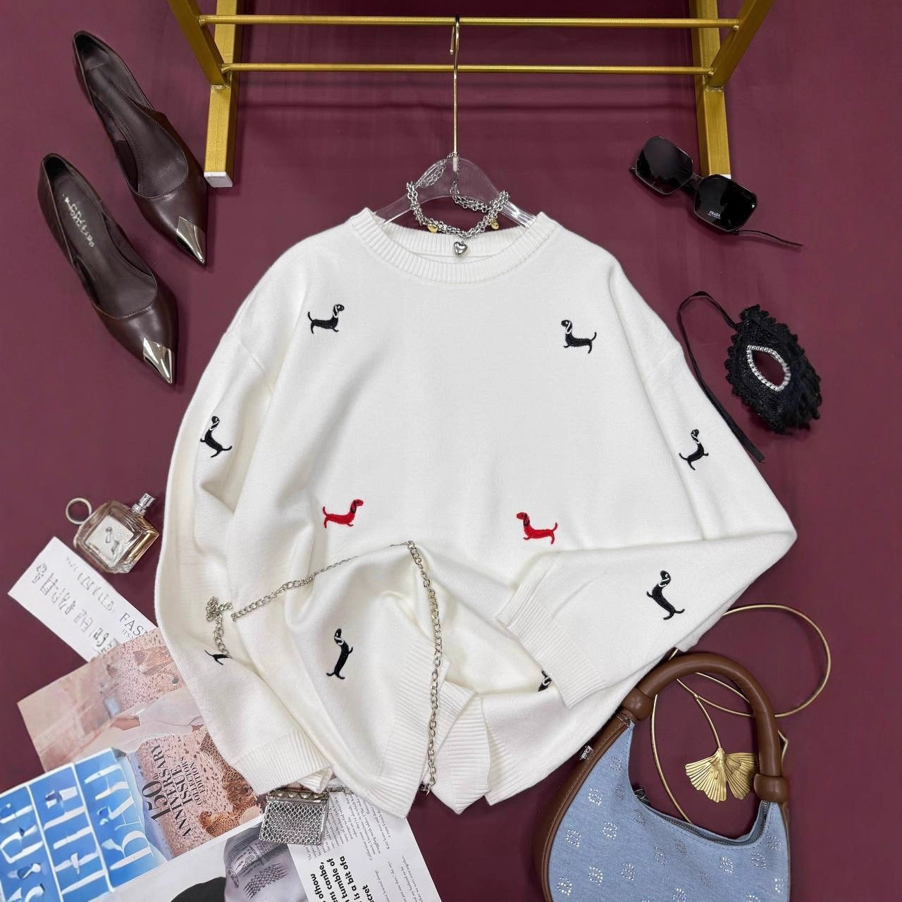 New Autumn And Winter Sweater Round Neck Long Sleeve Dog Print Casual