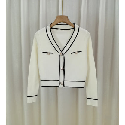 Exklusiver Damen Designer-Strickcardigan im Color-Blocking-Look – Eleganter Feinstrick-Cardigan für Business & Alltag – Stilvolle Übergangsjacke aus Core-Spun-Garn