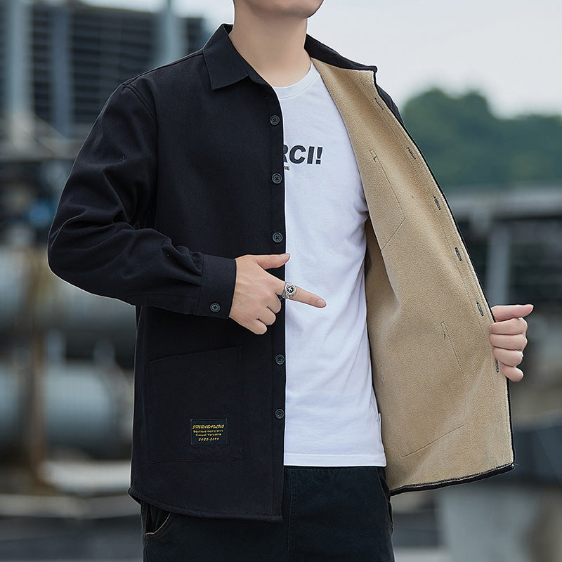 Herren HerbstWinter Baumwoll Fleece-Gefütterte Verdickte Hemdjacke