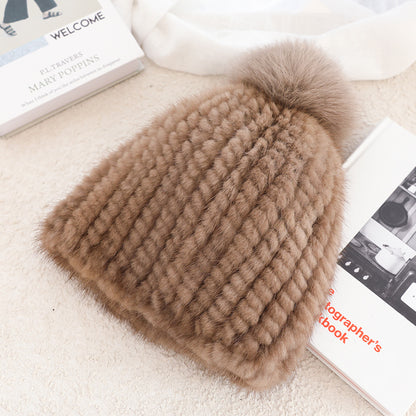 Ladies Mink Fur Hat Thickened Wool