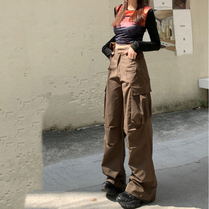 Women's Wide-leg Casual Cargo Pants With Large Pockets And Pleats