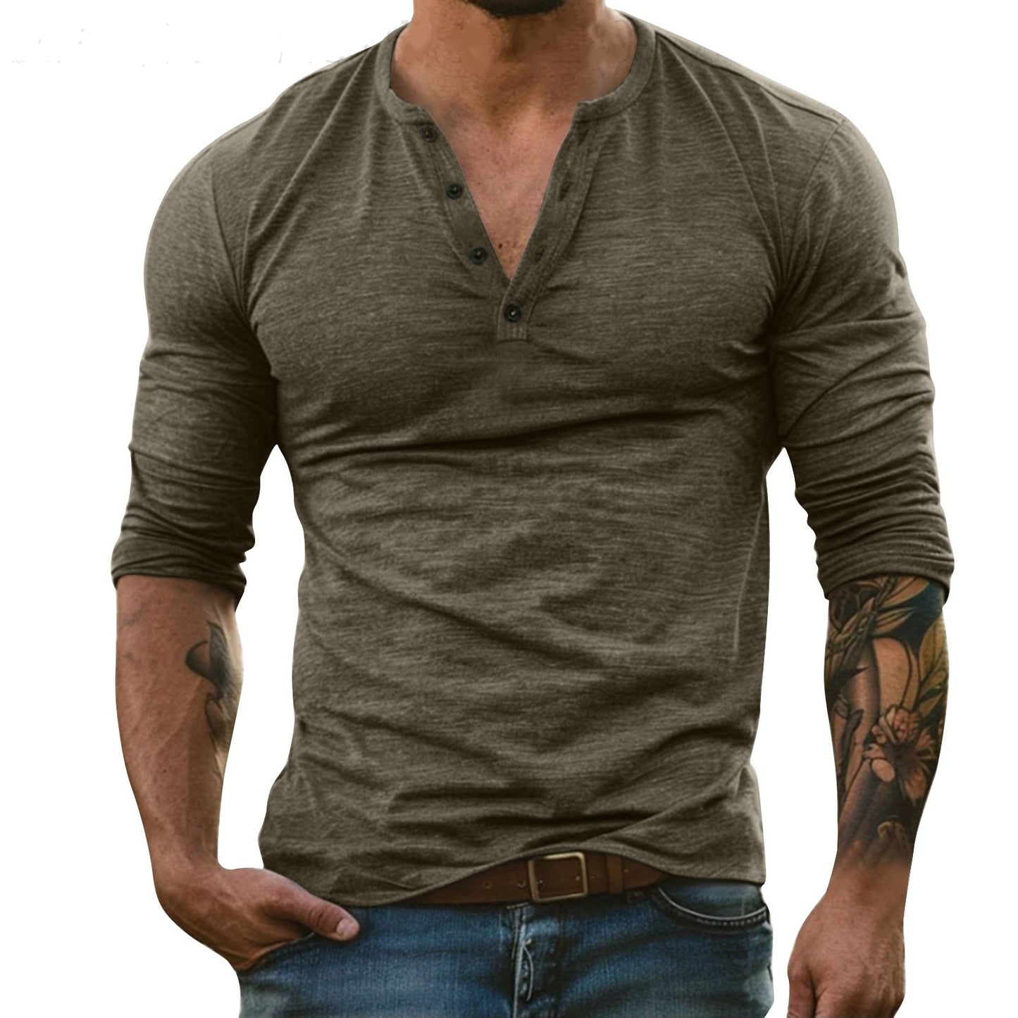 Herren Langarm-Shirt mit Henley-Ausschnitt – Sportlicher Slim-Fit – Hochwertiger Baumwoll-Bambus-Mix