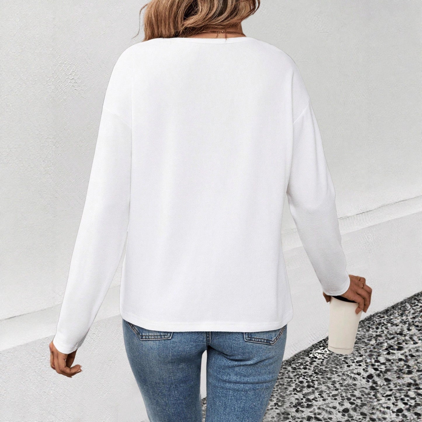 Fashionable Casual And Comfortable Women's V-neck Long-sleeve Top