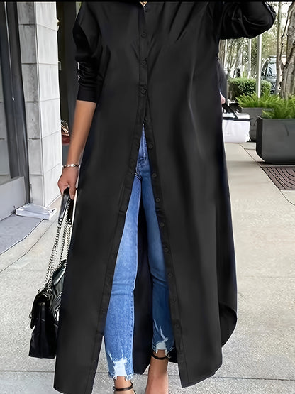 Elegantes Damen Longline-Hemdkleid – Luftige Oversize-Bluse mit durchgehender Knopfleiste – Stilvolles Maxikleid für Casual & Business-Looks