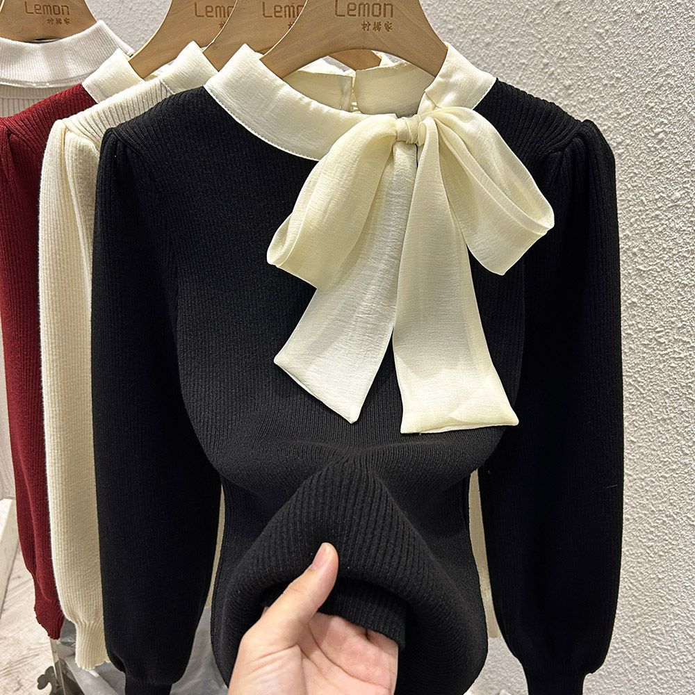 Slim-Fit Pullover mit Puffärmeln und XL-Schleife