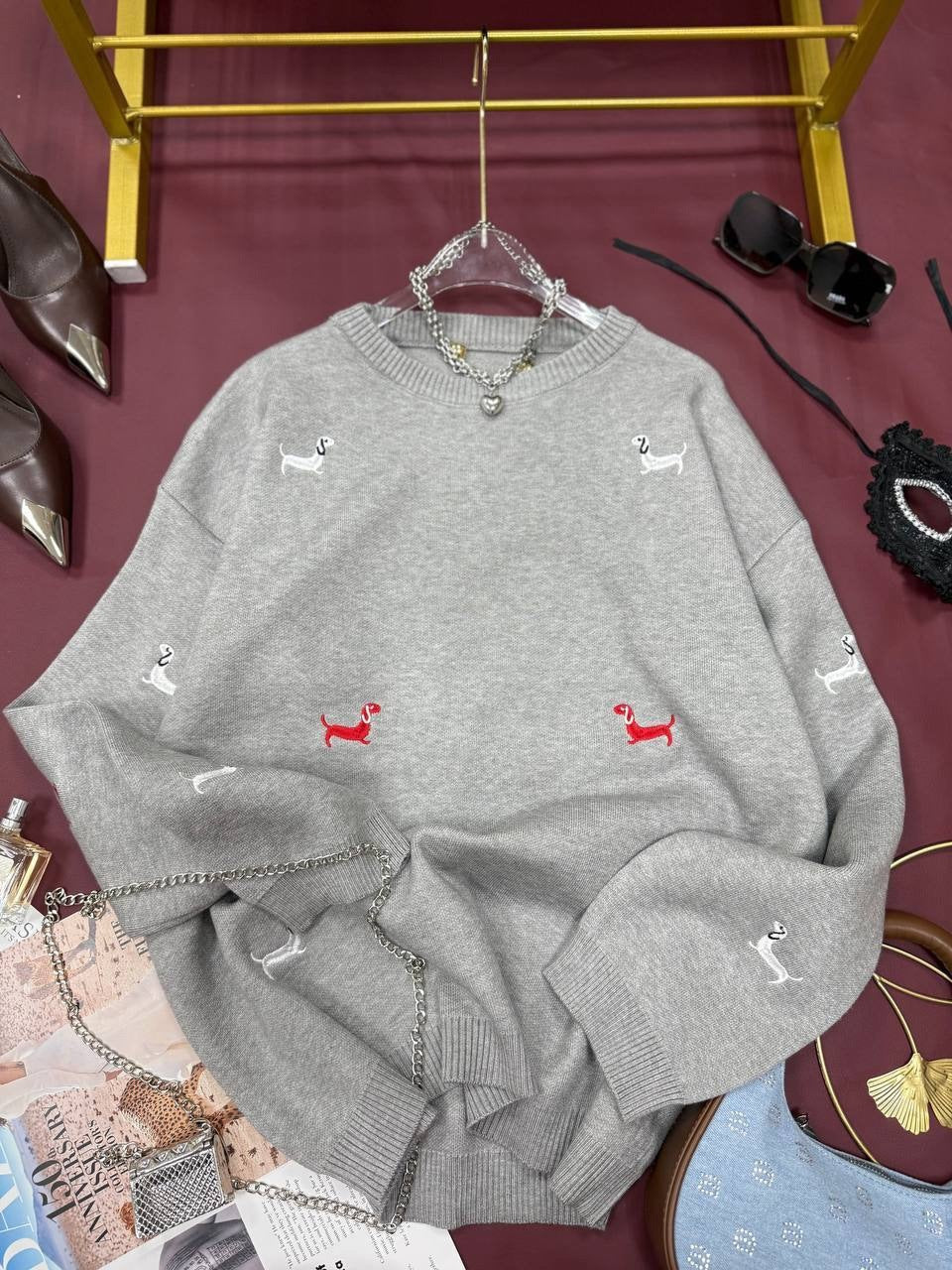 New Autumn And Winter Sweater Round Neck Long Sleeve Dog Print Casual