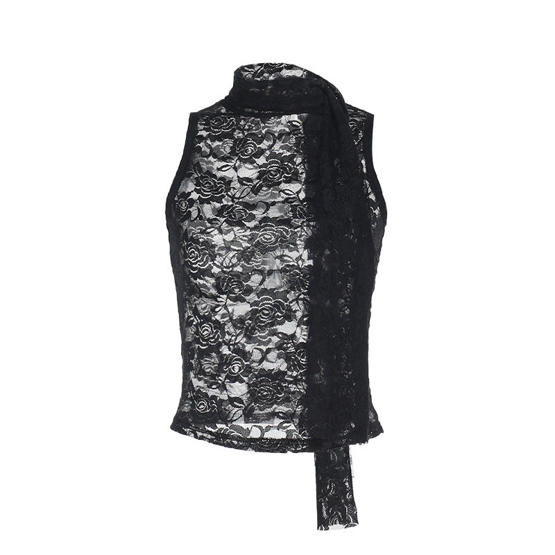 Damen Spitzen-Top in Schwarz – Elegantes ärmelloses Lace-Up Oberteil – Sexy Slim-Fit Design für Party & Abendmode