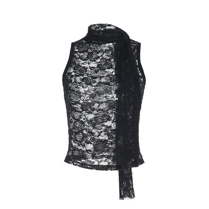 Damen Spitzen-Top in Schwarz – Elegantes ärmelloses Lace-Up Oberteil – Sexy Slim-Fit Design für Party & Abendmode