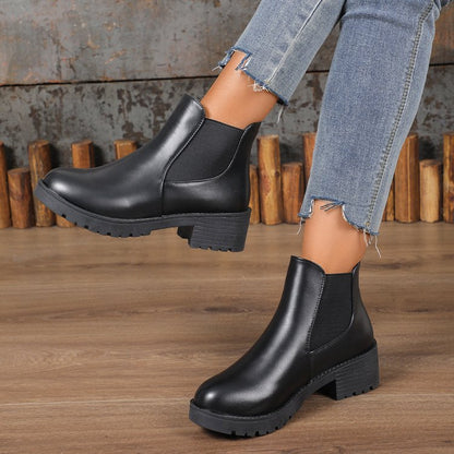 Black Chelsea Ankle Boots Women's Chunky Heel Martin Boots